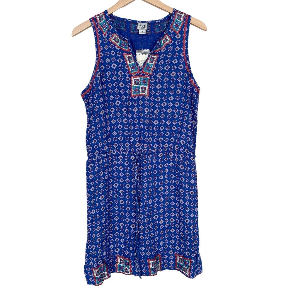 Lucky Brand w/Irving & Fine  Blue Split Neck Dress Sz M  New with Tags